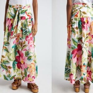 NWT Farm Rio Painted Flowers Belted Cotton Maxi Skirt: Size S, Size M